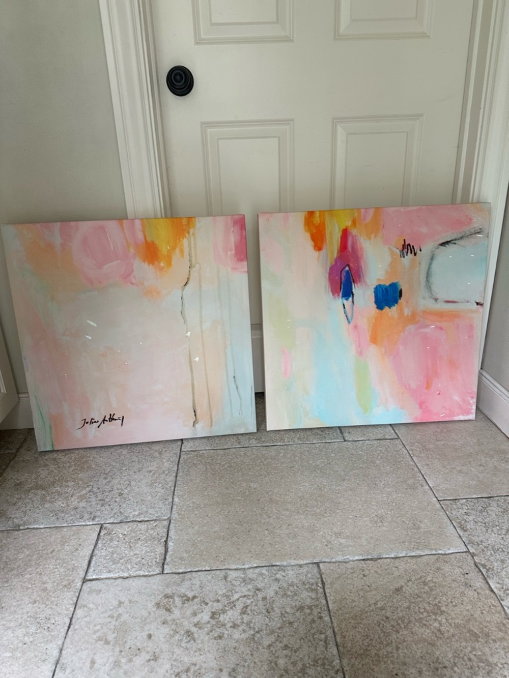 2 Pink Abstract Canvas 24” X 24”